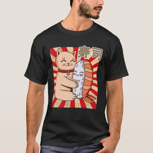 T-shirt Cat And Sushi Japanese (Devant)