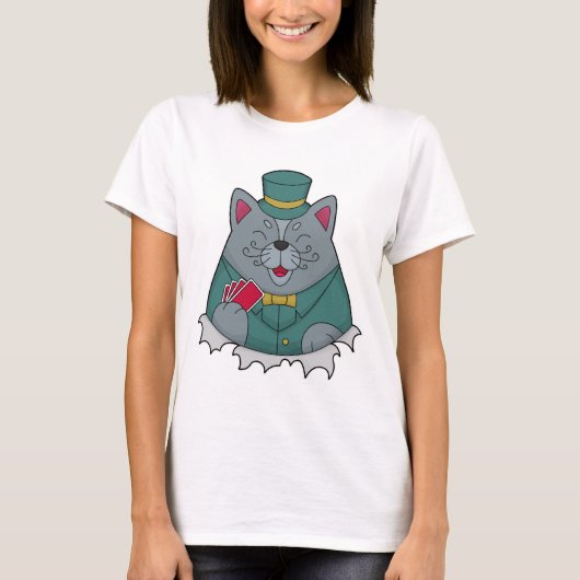 T-shirt Cat at Poker avec cartes de Poker (Devant)