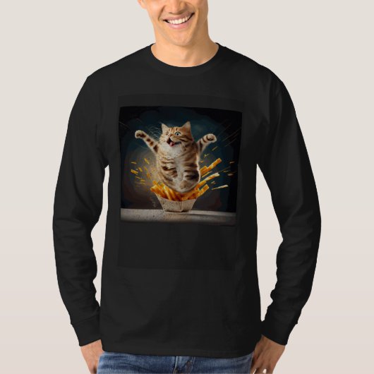 T-shirt Cat Backfloating French Fries (Devant)