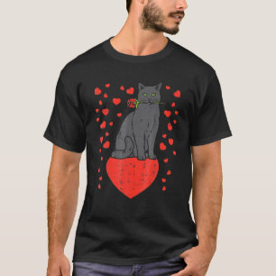 T-shirt Cat Biting Rosee Coeurs Valentines Animaux de jour
