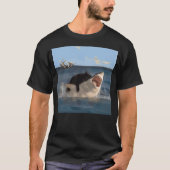 T-shirt Cat Biting Shark Funny Art and Cat Lover Funny Cat (Devant)
