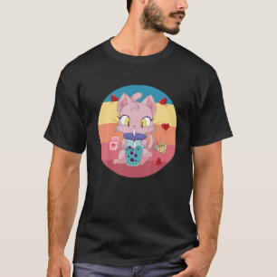 T-shirt Cat Boba Bubble Tea T Anime Kawaii Neko Strawberry