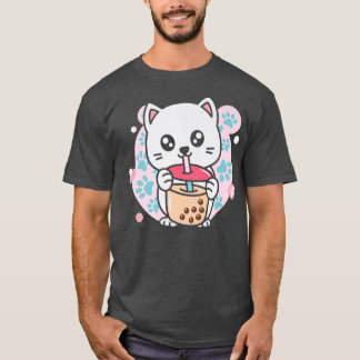 T-SHIRT CAT BOBA TEA BUBBLE KAWAII ANIME NEKO CAT 549