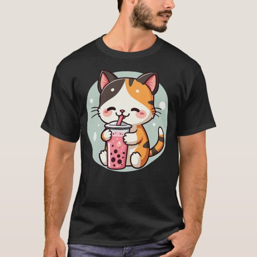 T-shirt Cat Boba Tea Bubble Tea Anime Kawaii Neko Kids Tee (Devant)