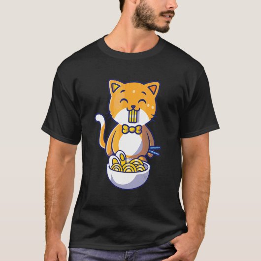 T-shirt Cat Cat Manger Spaghetti Cat Citations (Devant)