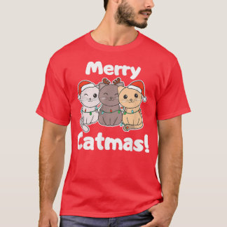 T-shirt Cat Christmas Animaux mignons Chats Joyeux Catmas