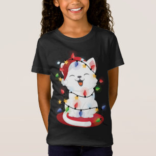 T-Shirt Cat Christmas Lights kitty Portrait Neige