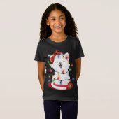 T-Shirt Cat Christmas Lights kitty Portrait Neige (Devant entier)
