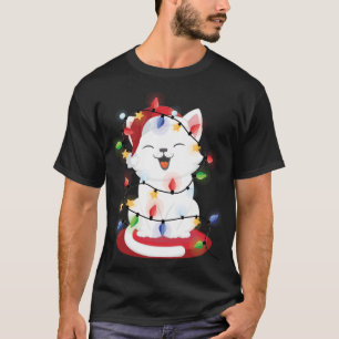 T-shirt Cat Christmas Lights kitty Portrait Neige