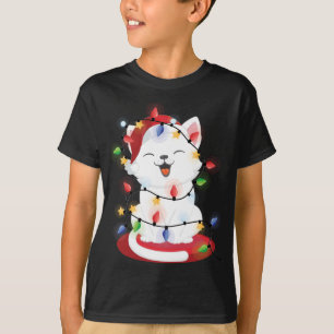 T-shirt Cat Christmas Lights kitty Portrait Neige