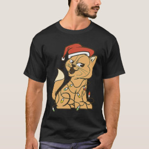 T-shirt Cat Christmas Lights Tree Chat