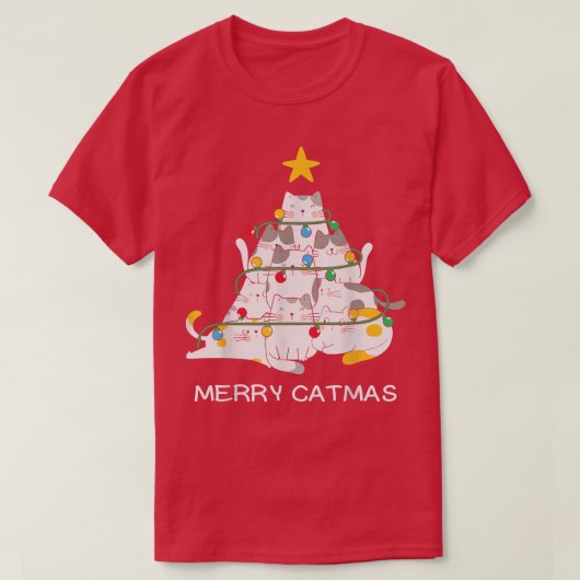 T-shirt Cat Christmas Tree Merry Catmas Meow Christmas Cat (Design devant)