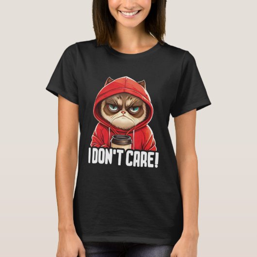 T-shirt Cat Coffee I Cat I Don t Care (Devant)