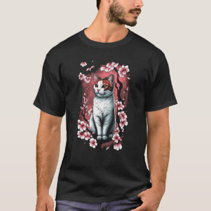 T-shirt Cat Cute Japonaise Cerisier Arbre Animal Animal An