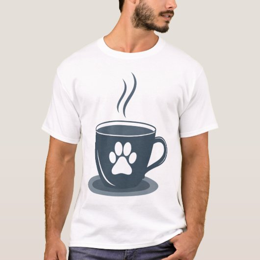 T-shirt Cat Dad Coffee – Minimalist Cat Paw & Mug Tee for  (Devant)