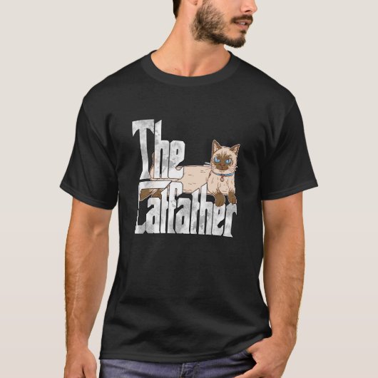 T-shirt Cat Dad The Catfather Crazy Siamese Cat Father Kit (Devant)