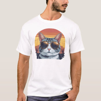 T-shirt Cat Daddy Sunglasses Sunset Retro Fur Dad Papa