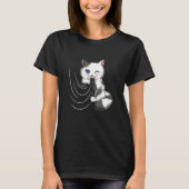 T-shirt Cat Design Cat Cuddles With Duvet Plays With Curta (Devant)