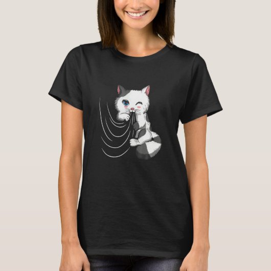 T-shirt Cat Design Cat Cuddles With Duvet Plays With Curta (Devant)