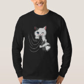 T-shirt Cat Design Cat Cuddles With Duvet Plays With Curta (Devant)