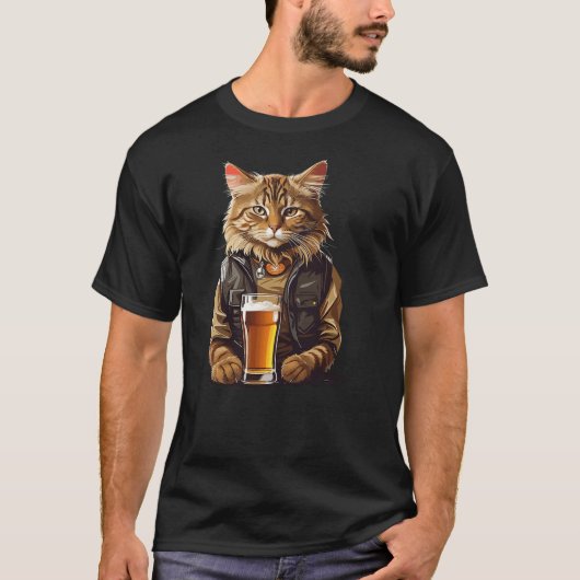 T-shirt Cat Drinking Beer, Funny Beer Lover Cat, Cat Dad C (Devant)