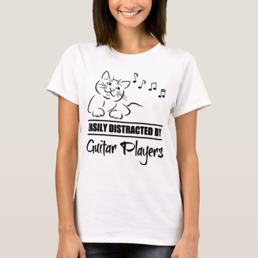 T-shirt Cat Easily Distracted By Guitar Players Music (Devant)