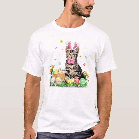 T-shirt Cat Easter Day Bunny Eggs (Devant)