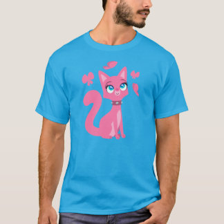 T-shirt Cat et papillons rose pâle