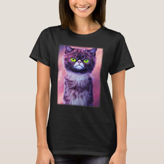 T-shirt Cat face graphic animal pet grumpy kitten print (Devant)