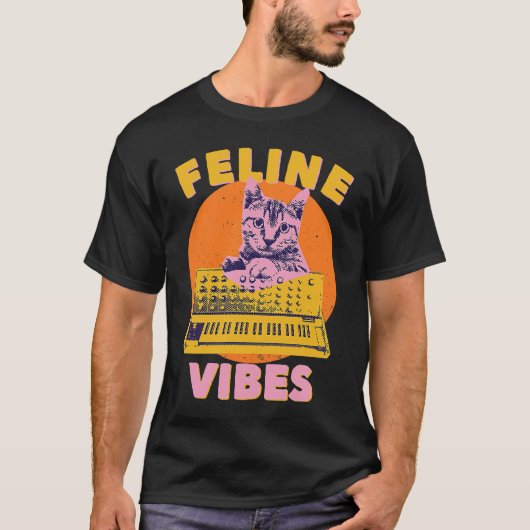 T-shirt Cat  Feline Vibes  Cat Feeling Synth Synthesizer 9 (Devant)
