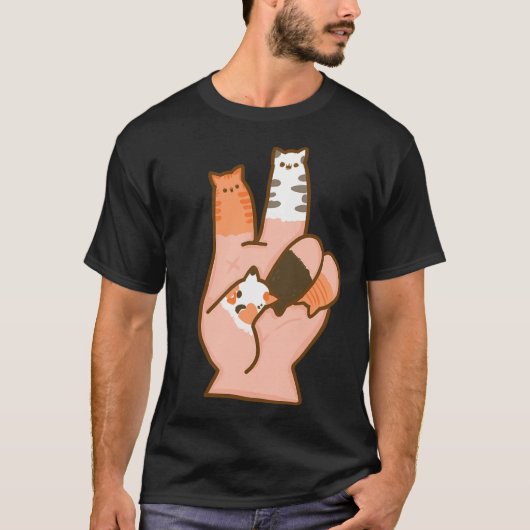 T-shirt Cat Fingers Peace (Devant)