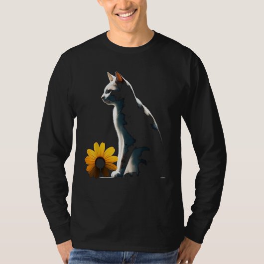 T-shirt Cat Flowers Artwork  Cat Motif Animal Cat (Devant)