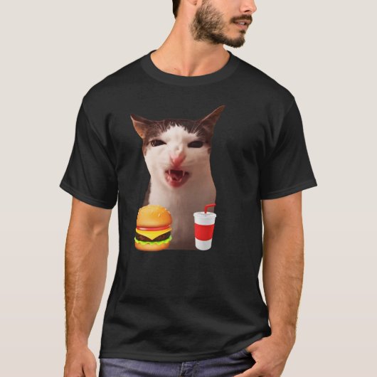 T-shirt Cat Funny Crunching Food (Devant)
