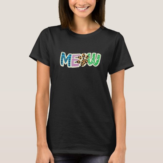 T-shirt Cat Graphic Patchwork Meow (Devant)
