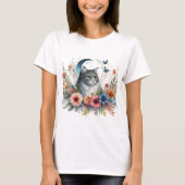 T-shirt Cat gris Bleu papillon Floral (Devant)