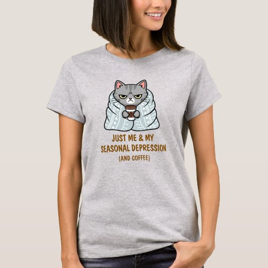 T-shirt Cat Grumpy amusant Citation de café de dépression  (Devant)