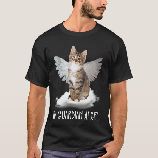 T-shirt cat guardian angel wing cloud present (Devant)