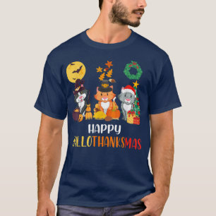 T-shirt Cat Halloween Christmas Happy Hallothanksmas Thank