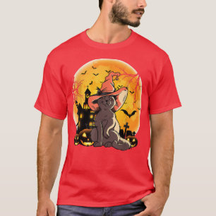 T-shirt Cat Halloween Costume Moon Pumkin Boys