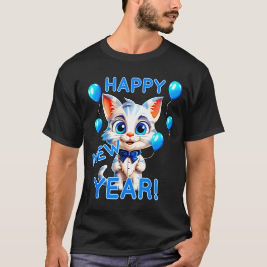 T-shirt Cat Happy New Year Mew Year Funny New Years Party (Devant)