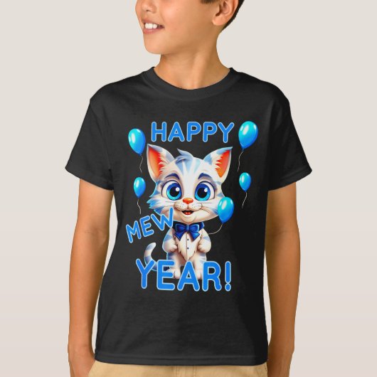 T-shirt Cat Happy New Year Mew Year Funny New Years Party  (Devant)