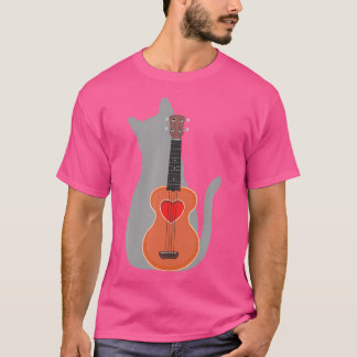 T-shirt Cat Heart Musicien Hawaiian Uke Guitare Acoustic H
