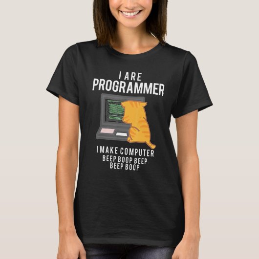 T-shirt Cat I Are Programmer I Make Computer (Devant)