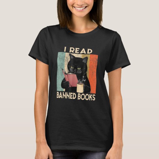 T-shirt Cat I Read Banned Books Bookworms Reading Book 1 (Devant)