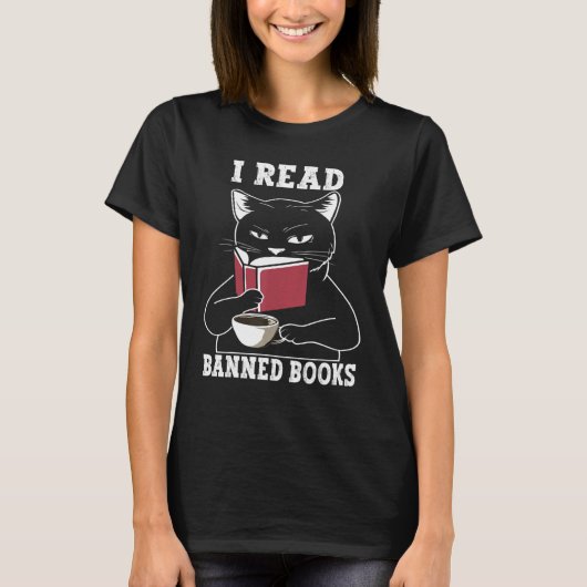 T-shirt Cat I Read Banned Books Bookworms Reading Book Co (Devant)