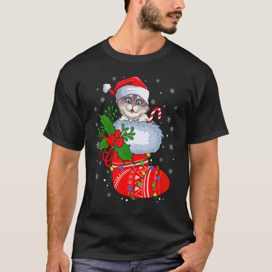 T-shirt Cat In Christmas Socks   Santa Cat Xmas (Devant)