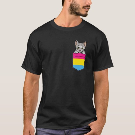 T-shirt Cat In Pocket Pansexual Pride LGBT-Q Flag Funny Ki (Devant)
