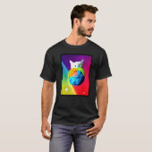 T-shirt Cat in Space holding colorful yarn (Devant entier)