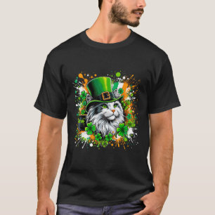 T-shirt Cat Irish Patricks Day portant le Casquette Leprec