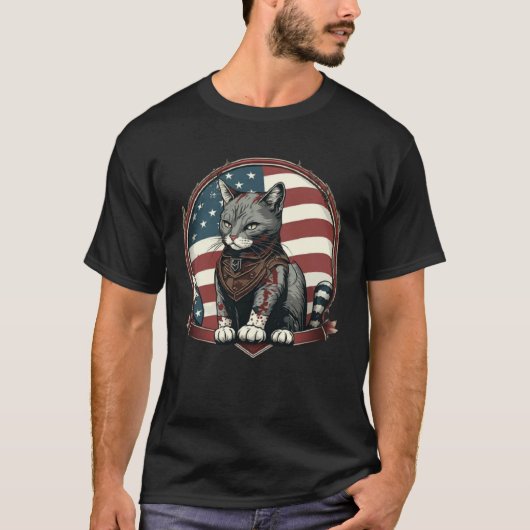T-shirt Cat Kitten 4th Of July American Flag (Devant)